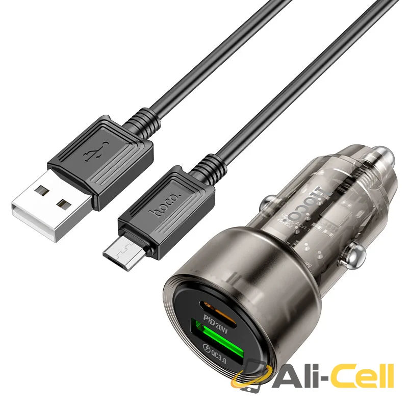 Car charger “Z52 Spacious” 38W cable set (Z52 Set Usb Musb Transparent Black, Set With Micro Usb Cable)