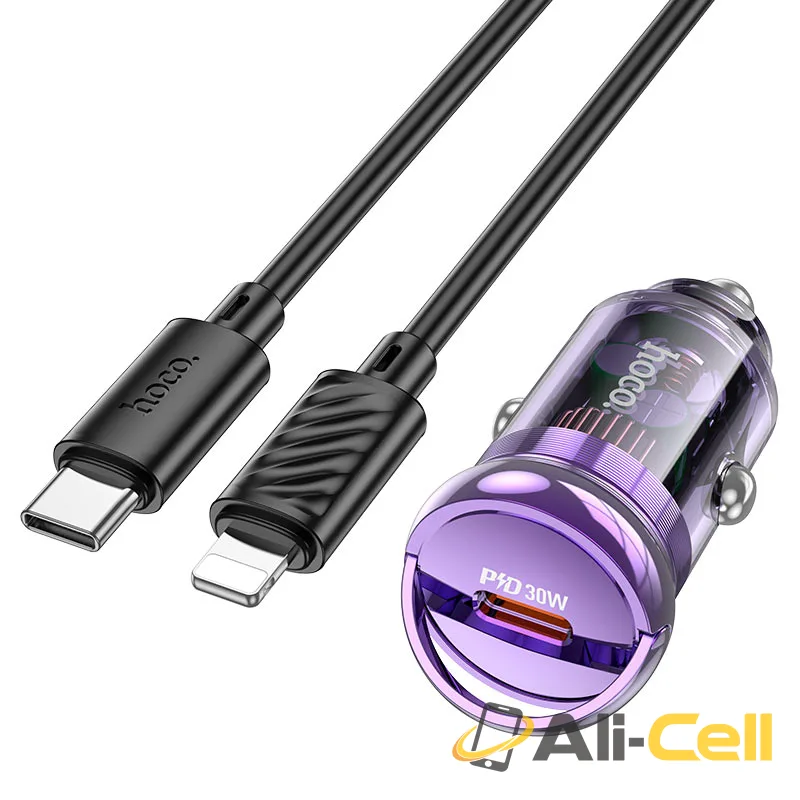 Car charger “Z53A Vision” 30W cable set (Z53a Set Tc Ltn Transparent Purple, Set With Type C To Lightning Cable)
