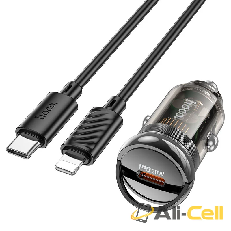 Car charger “Z53A Vision” 30W cable set (Z53a Set Tc Ltn Transparent Black, Set With Type C To Lightning Cable)