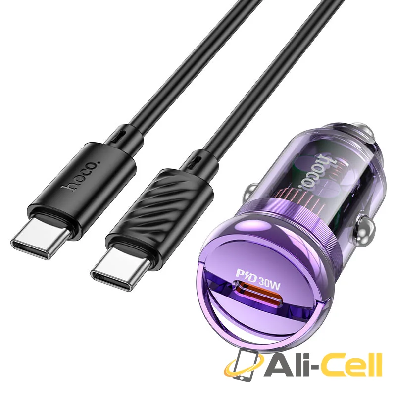 Car charger “Z53 Sight” 30W cable set (Z53 Set Tc Tc Transparent Purple, Set With Type C To Type C Cable)
