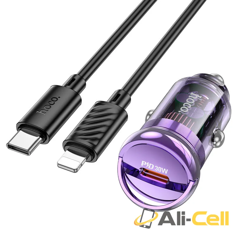 Car charger “Z53 Sight” 30W cable set (Z53 Set Tc Ltn Transparent Purple, Set With Type C To Lightning Cable)