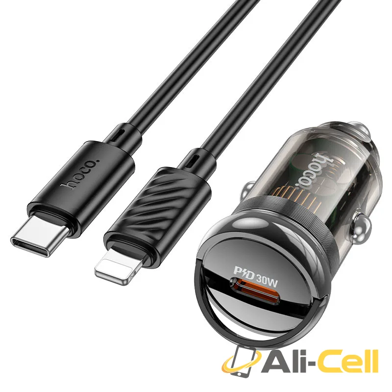Car charger “Z53 Sight” 30W cable set (Z53 Set Tc Ltn Transparent Black, Set With Type C To Lightning Cable)