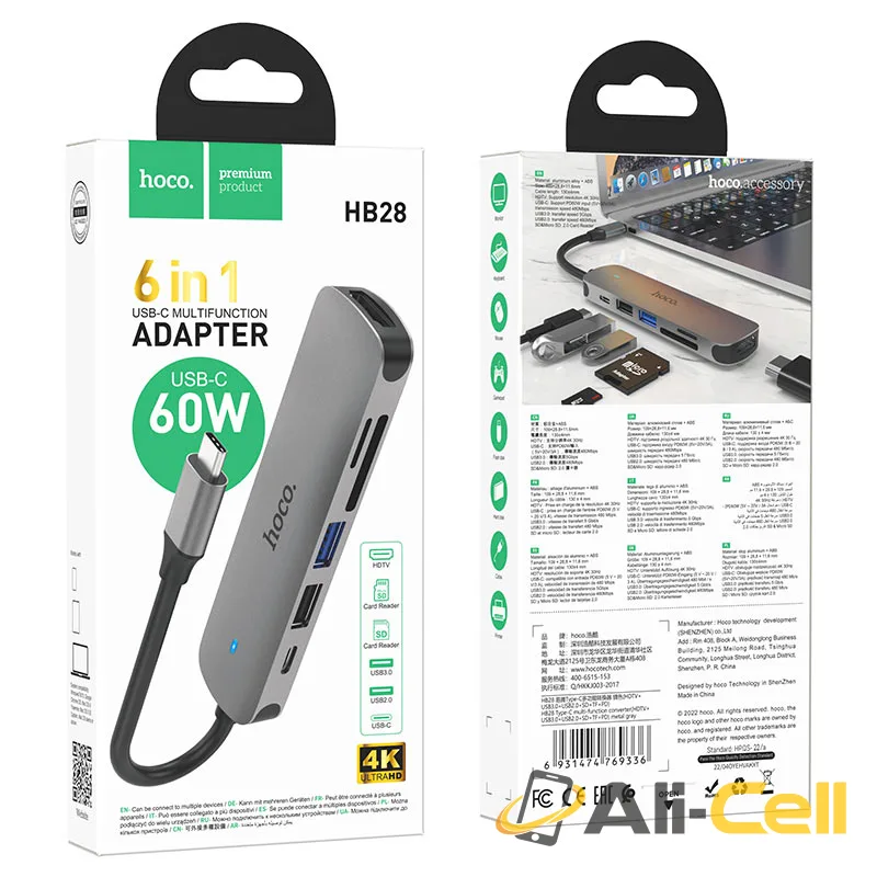 Type-C hub “HB28” HDTV + PD + USB3.0 + USB2.0 + SD + TF (Hb28 Metal Gray) — 7