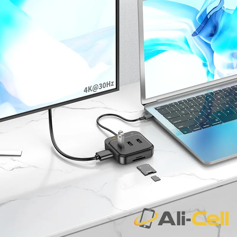 Type-C hub “HB38 Easy link” HDTV + SD/TF + USB-A3.0 + 2 × USB-A2.0 + Type-C (Hb38 Black) — 6