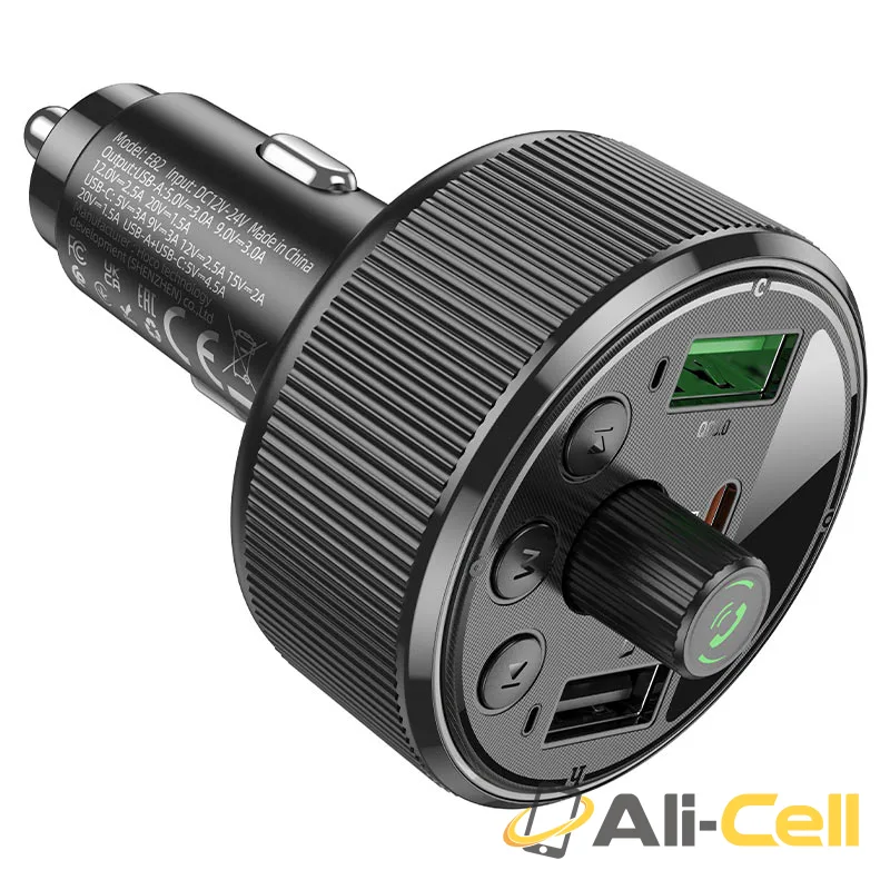 Car charger “E82 Guerrero” PD30W QC3.0 with wireless FM transmitter (E82 Black) — 3