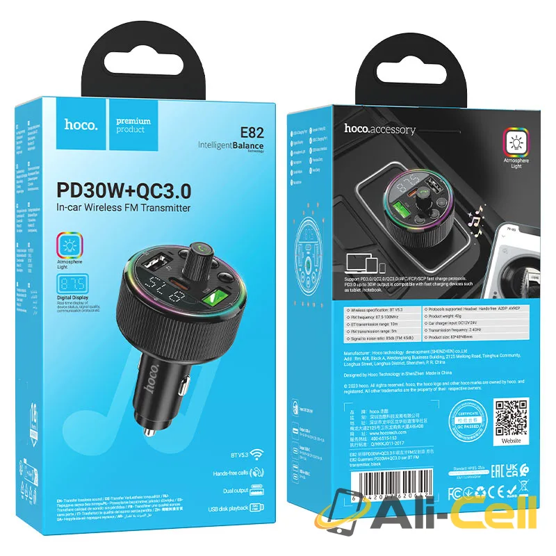 Car charger “E82 Guerrero” PD30W QC3.0 with wireless FM transmitter (E82 Black) — 8