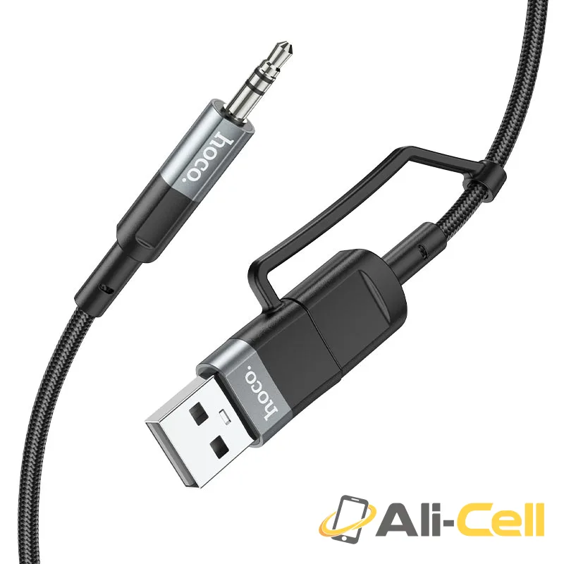 Cable audio adapter “UPA23” 3.5mm male to Type-C / USB (Upa23 2in1 Tc Usb Metal Grey, 1.0m) — 2