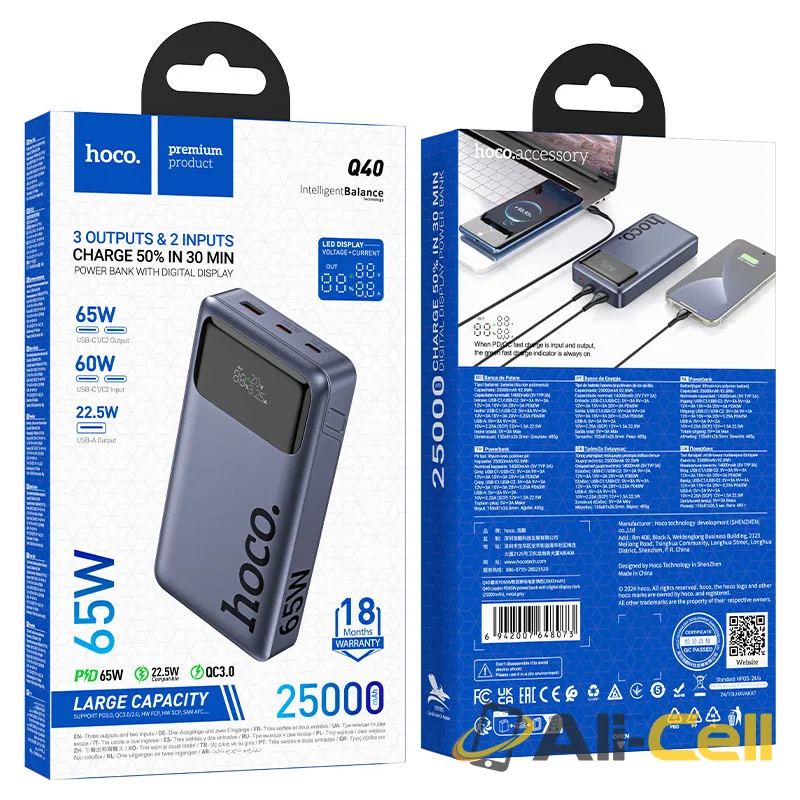 Power bank “Q40 Leader” PD65W 25000mAh (Q40 Metal Grey) — 8