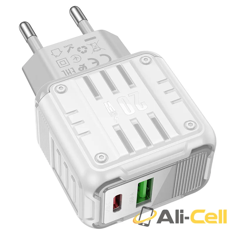Wall charger “C135A Rock” PD20W + QC3.0 EU (C135a White) — 3