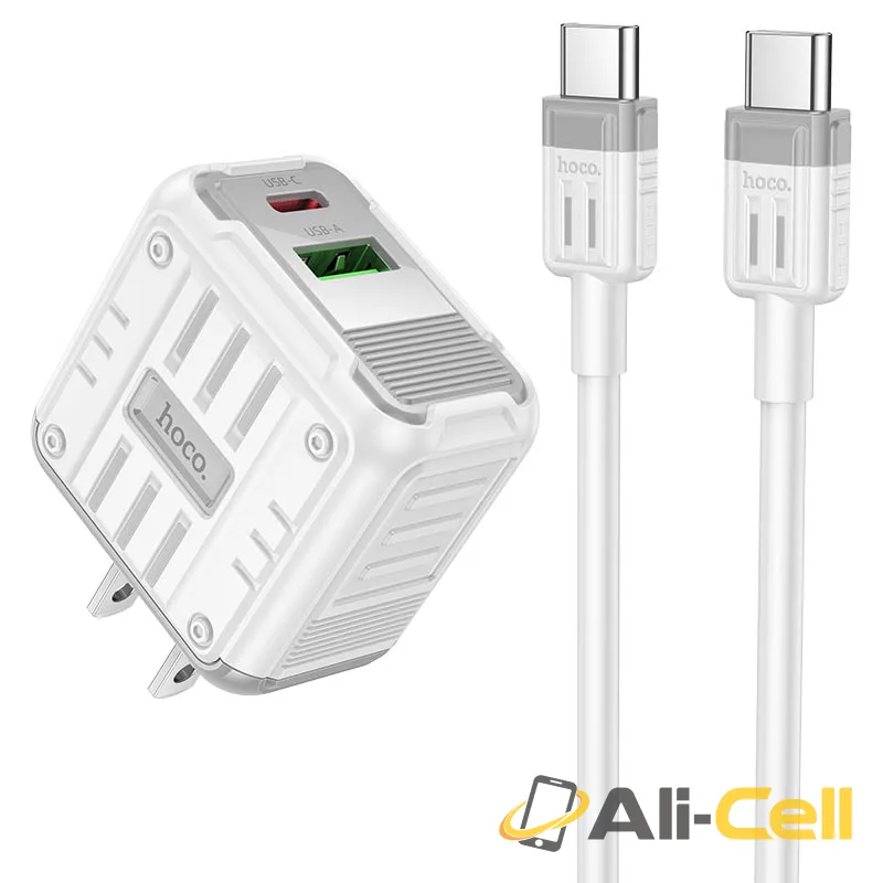 Wall charger “C135 Rock” PD20W + QC3.0 US cable set (C135 Tc Tc White, Set With Type C To Type C Cable)