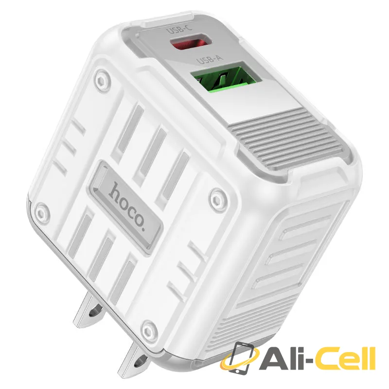 Wall charger “C135 Rock” PD20W + QC3.0 US cable set (C135 Tc Tc White, Set With Type C To Type C Cable) — 2