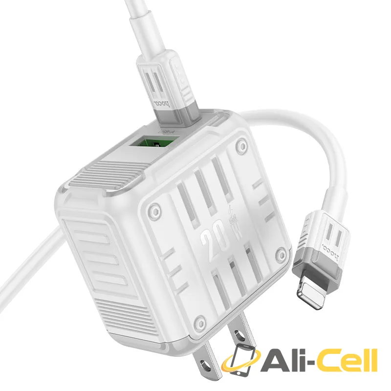 Wall charger “C135 Rock” PD20W + QC3.0 US cable set (C135 Tc Tc White, Set With Type C To Type C Cable) — 4