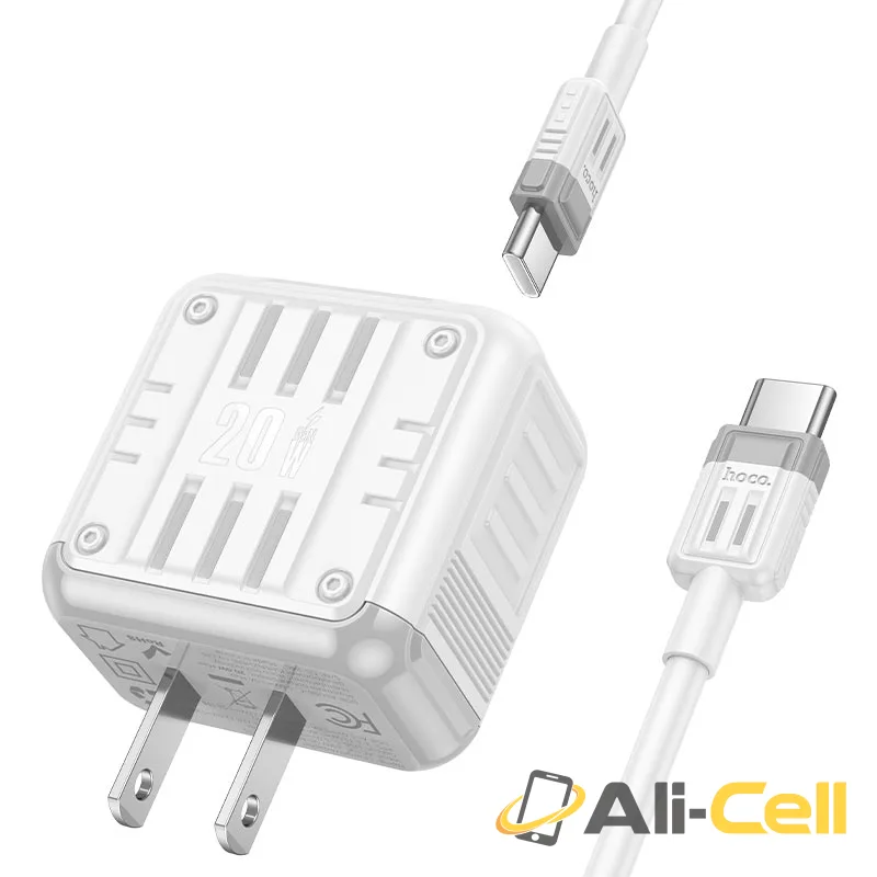 Wall charger “C135 Rock” PD20W + QC3.0 US cable set (C135 Tc Tc White, Set With Type C To Type C Cable) — 5
