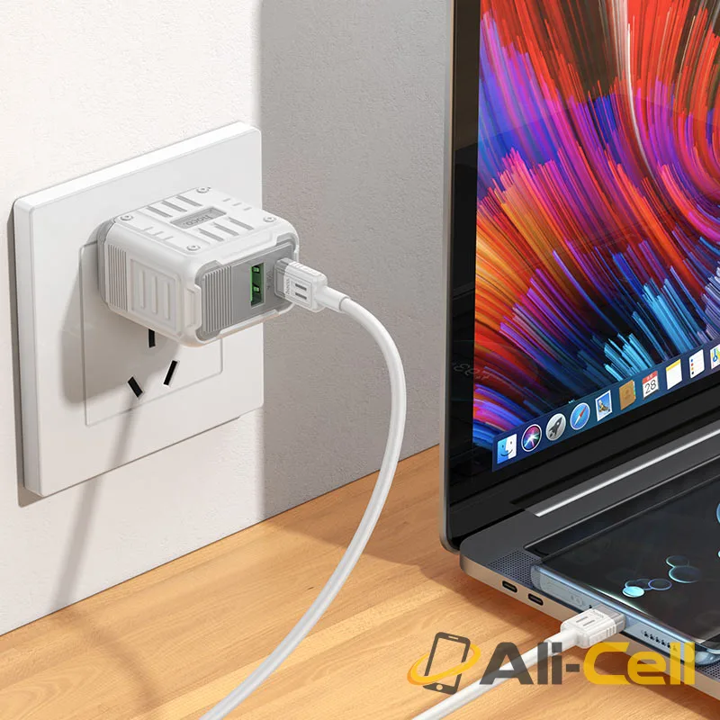 Wall charger “C135 Rock” PD20W + QC3.0 US cable set (C135 Tc Tc White, Set With Type C To Type C Cable) — 7