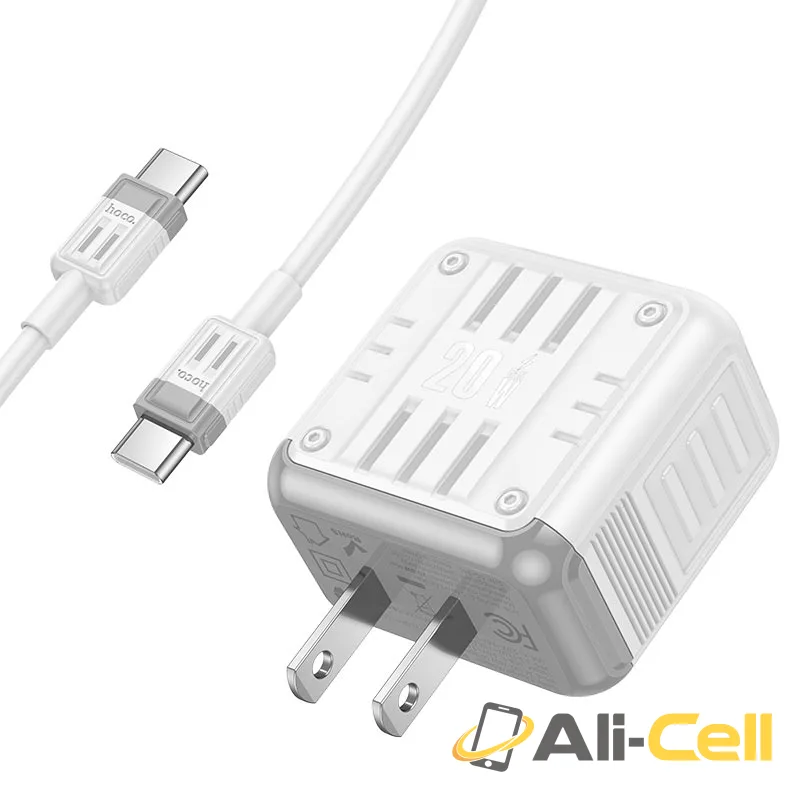 Wall charger “C135 Rock” PD20W + QC3.0 US cable set (C135 Tc Ip White, Set With Type C To Ip Cable) — 3
