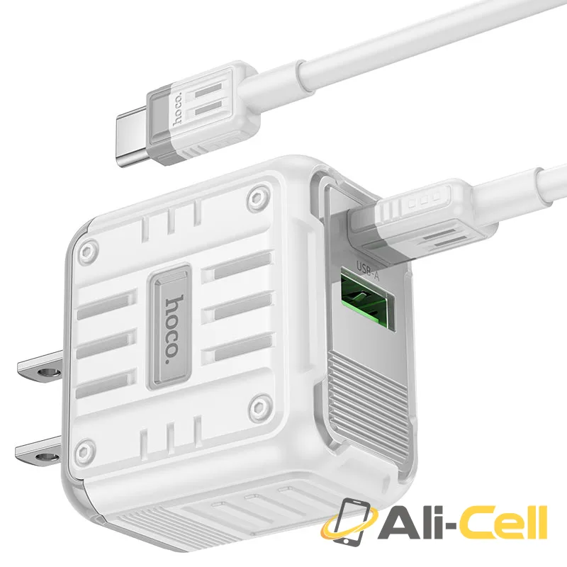 Wall charger “C135 Rock” PD20W + QC3.0 US cable set (C135 Tc Ip White, Set With Type C To Ip Cable) — 6