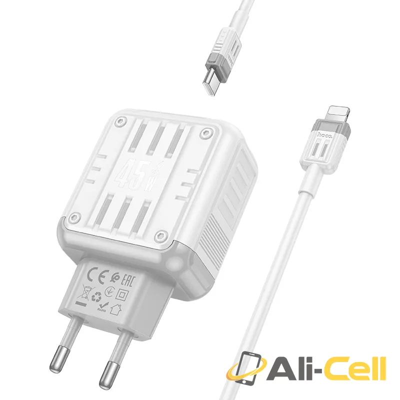 Wall charger “C137A Rock” PD45W EU cable set (C137a Tc Tc White, Set With Type C To Type C Cable) — 3