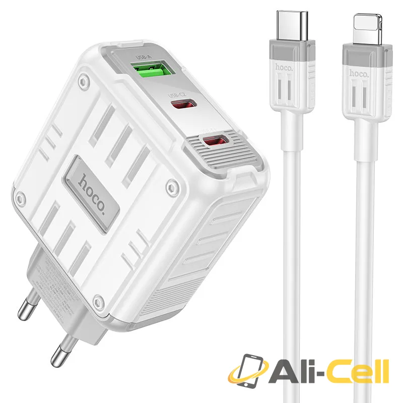 Wall charger “C139A Rock” PD65W EU cable set (C139a Tc Ip White, Set With Type C To Ip Cable)