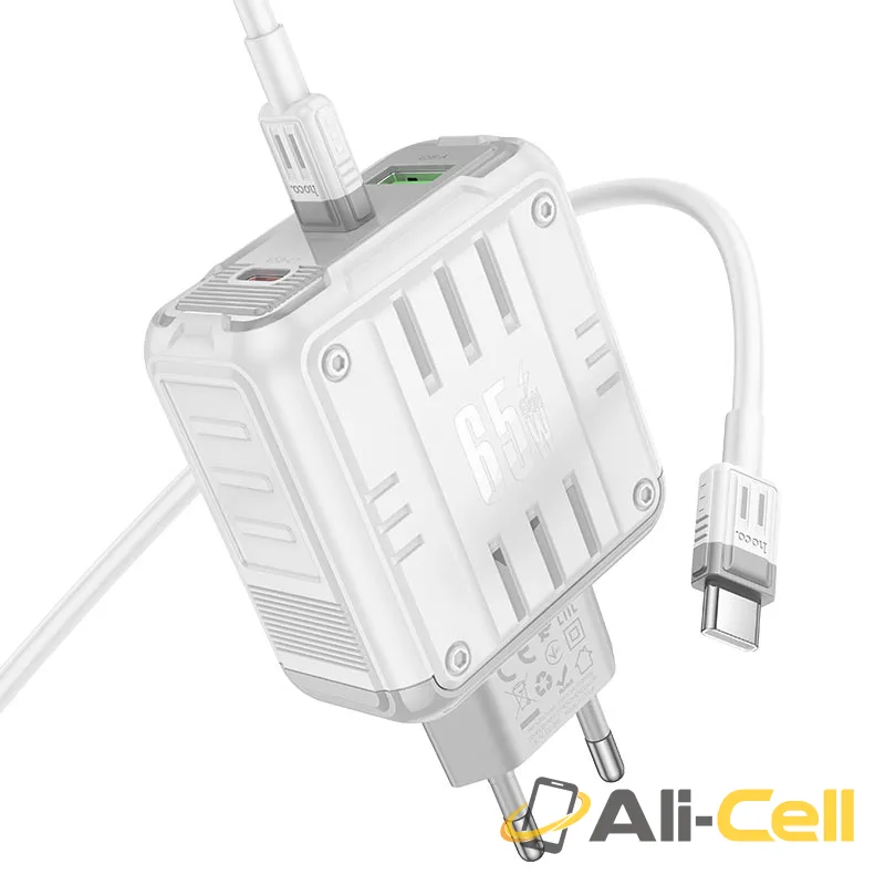 Wall charger “C139A Rock” PD65W EU cable set (C139a Tc Ip White, Set With Type C To Ip Cable) — 3