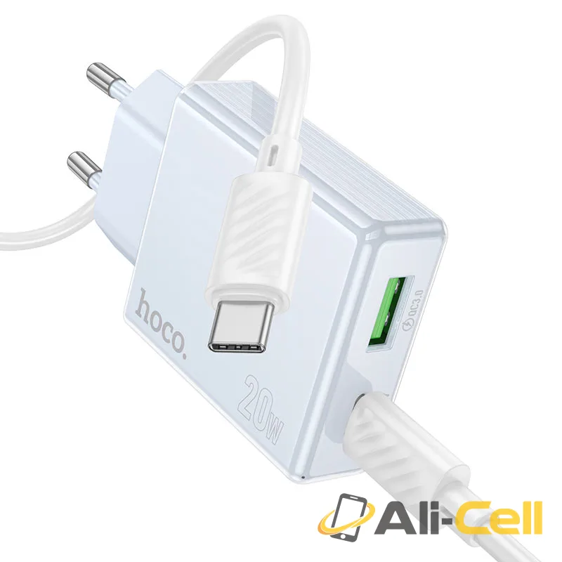 Wall charger “C142A Direct” PD20W + QC3.0 EU cable set (C142a Tc Tc Blue, Set With Type C To Type C Cable)