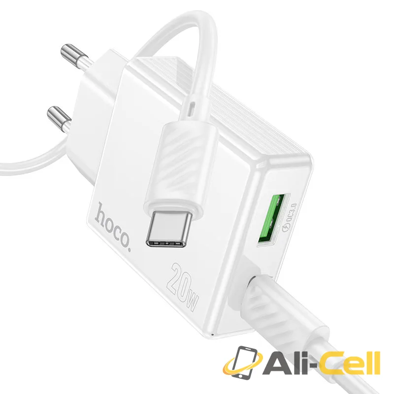 Wall charger “C142A Direct” PD20W + QC3.0 EU cable set (C142a Tc Tc White, Set With Type C To Type C Cable)