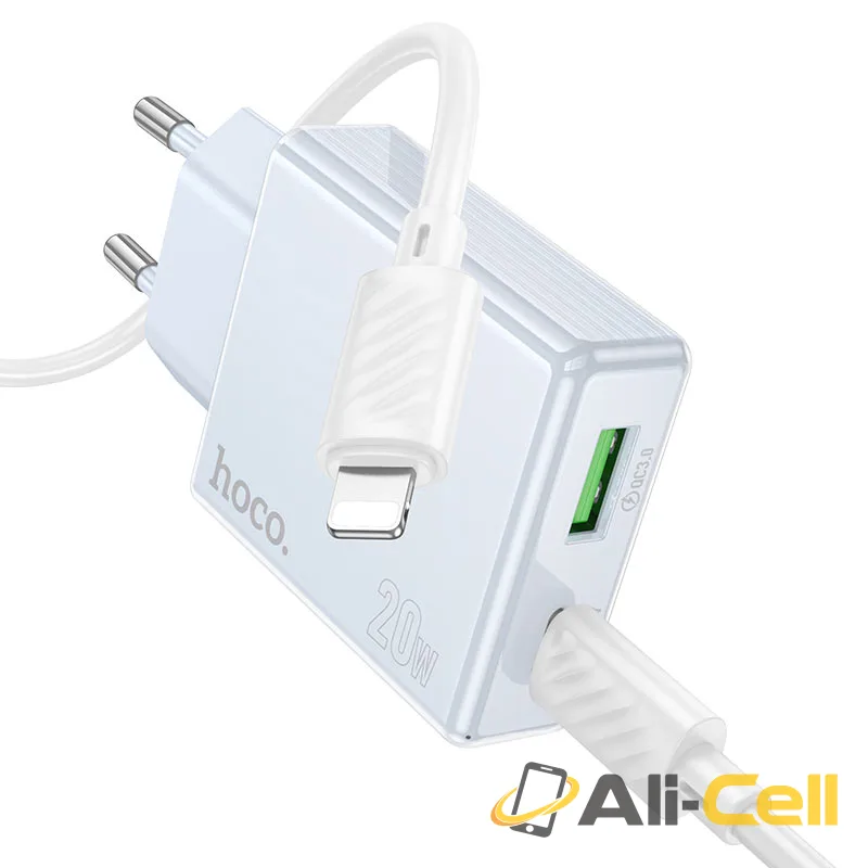 Wall charger “C142A Direct” PD20W + QC3.0 EU cable set (C142a Tc Ip Blue, Set With Type C To Ip Cable)
