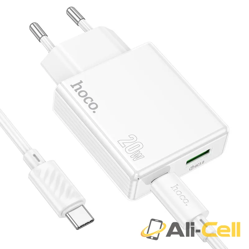Wall charger “C142A Direct” PD20W + QC3.0 EU cable set (C142a Tc Ip Blue, Set With Type C To Ip Cable) — 3