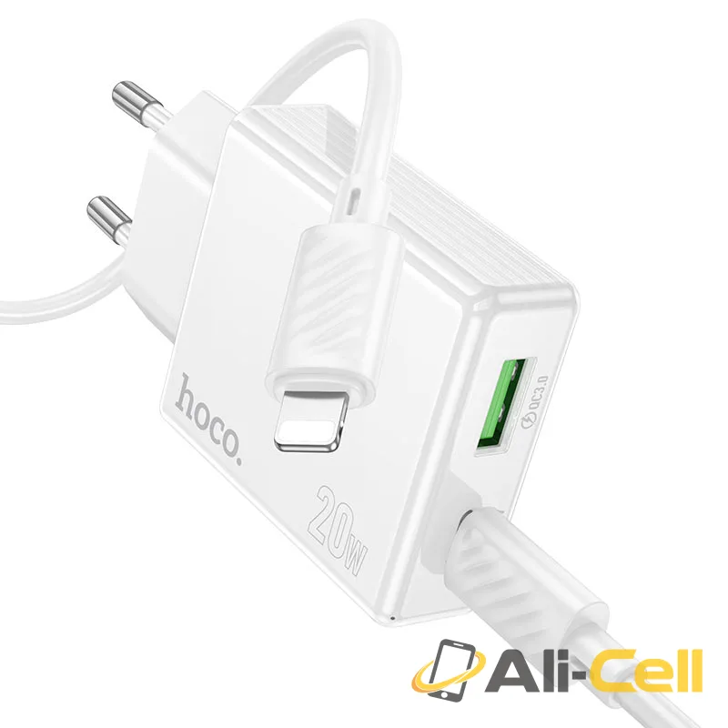 Wall charger “C142A Direct” PD20W + QC3.0 EU cable set (C142a Tc Ip White, Set With Type C To Ip Cable)