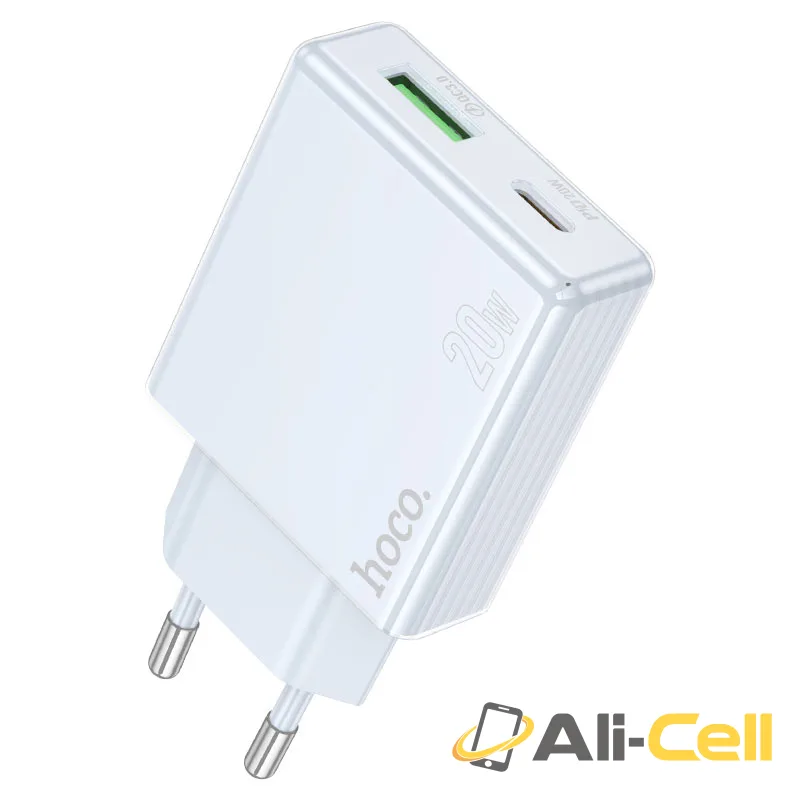 Wall charger “C142A Direct” PD20W + QC3.0 EU cable set (C142a Tc Ip White, Set With Type C To Ip Cable) — 2