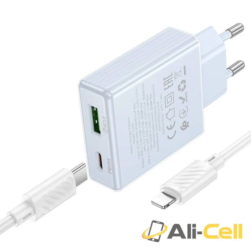 Wall charger “C142A Direct” PD20W + QC3.0 EU cable set (C142a Tc Ip White, Set With Type C To Ip Cable) — 4
