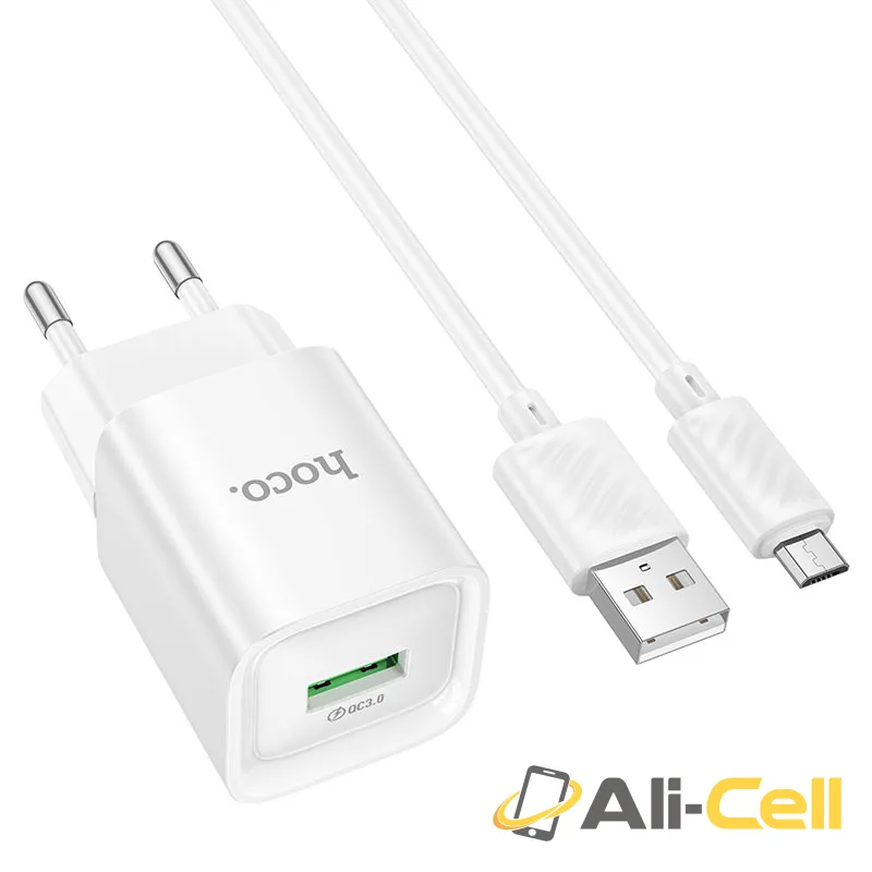 Wall charger “C145A Charm” QC3.0 EU cable set (C145a Tc White, Set With Type C Cable) — 5