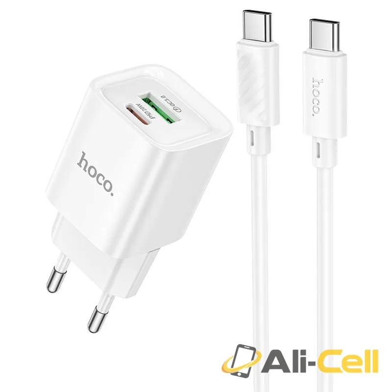 Wall charger “C147A Charm” PD20W + QC3.0 EU cable set (C147a Tc Tc White, Set With Type C To Type C Cable)