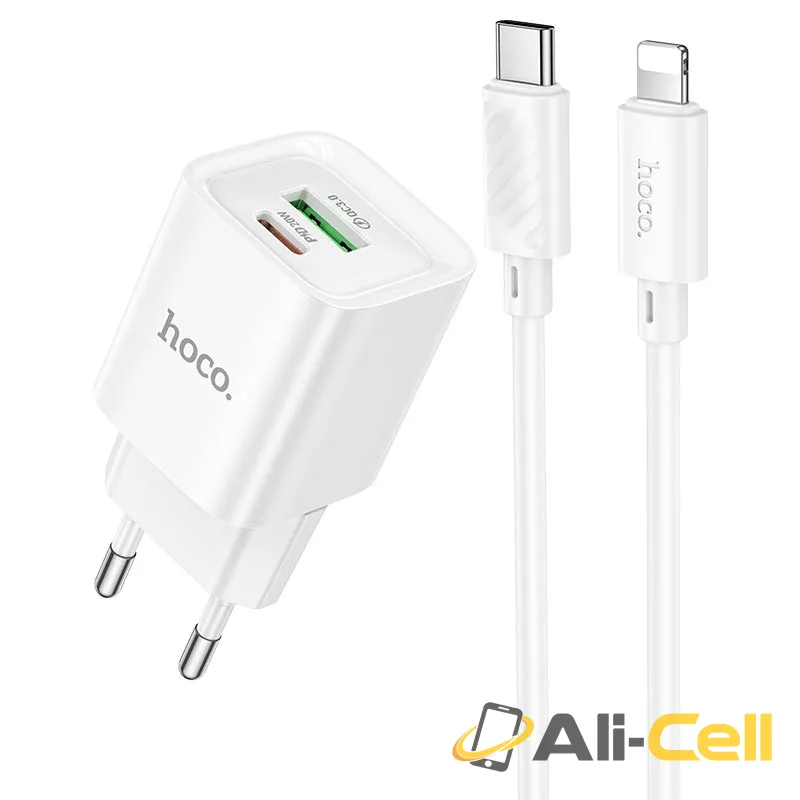 Wall charger “C147A Charm” PD20W + QC3.0 EU cable set (C147a Tc Ip White, Set With Type C To Ip Cable)