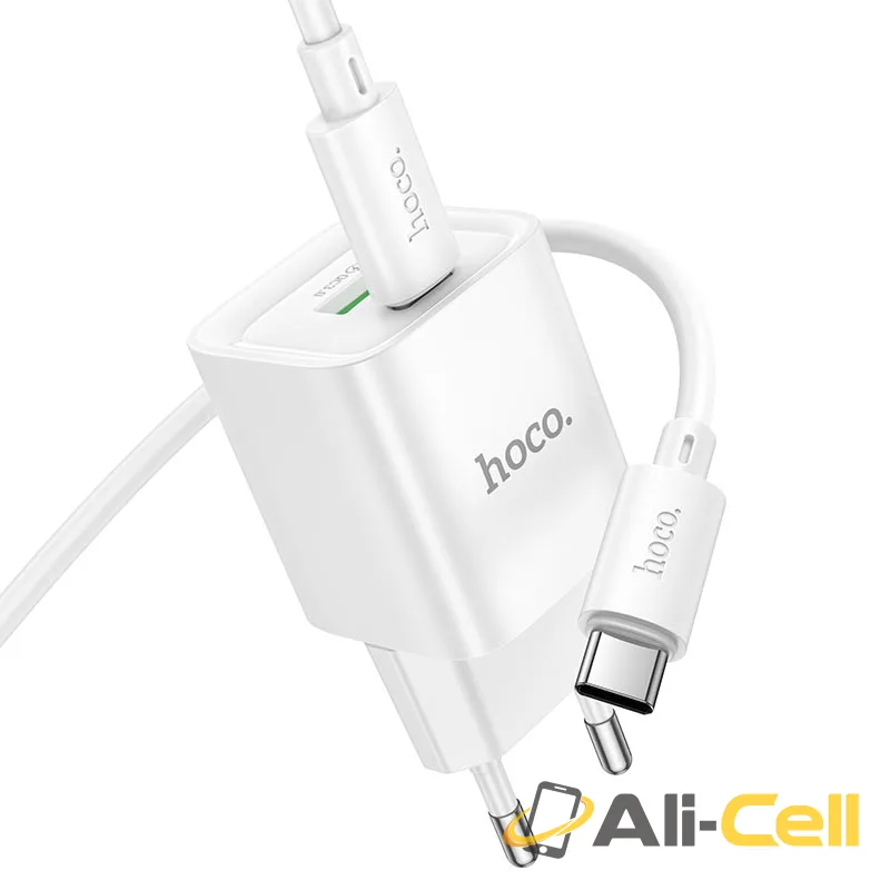 Wall charger “C147A Charm” PD20W + QC3.0 EU cable set (C147a Tc Ip White, Set With Type C To Ip Cable) — 3