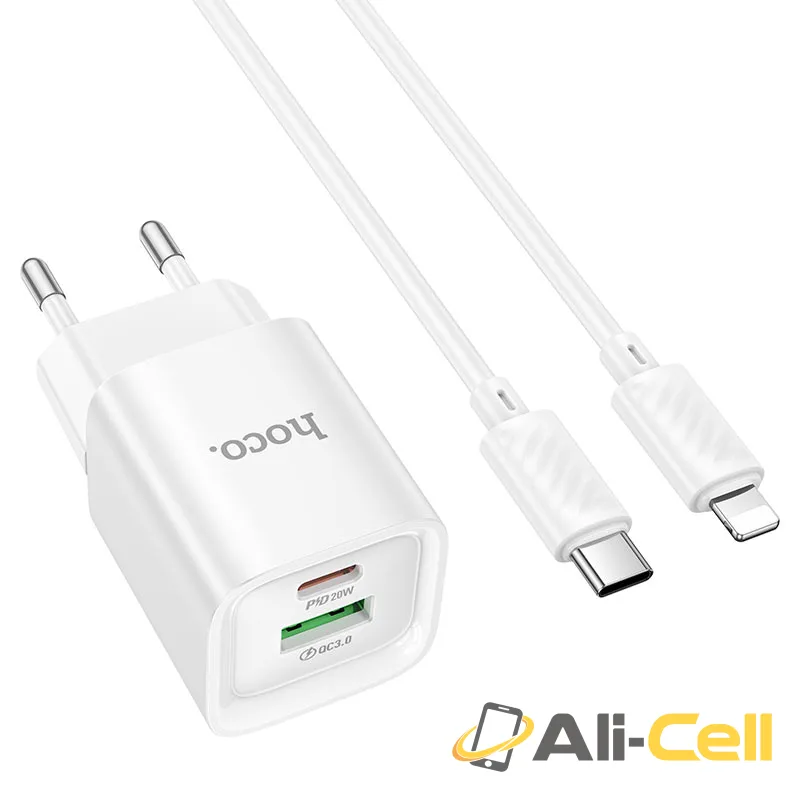 Wall charger “C147A Charm” PD20W + QC3.0 EU cable set (C147a White, Single) — 4