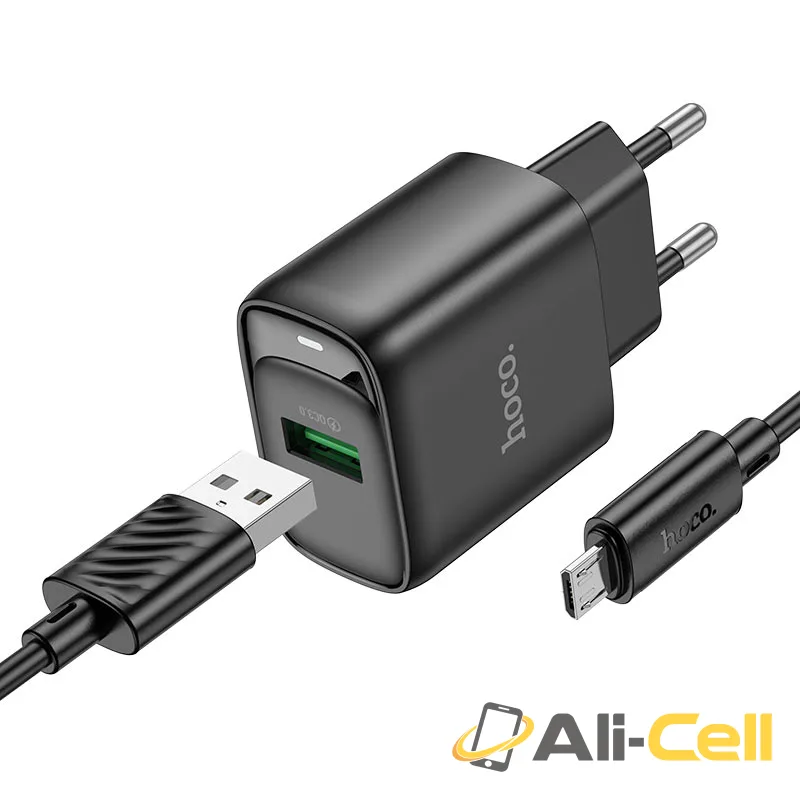 Wall charger “C140A Smart” QC3.0 EU cable set (C140a Musb Black, Set With Micro Usb Cable)