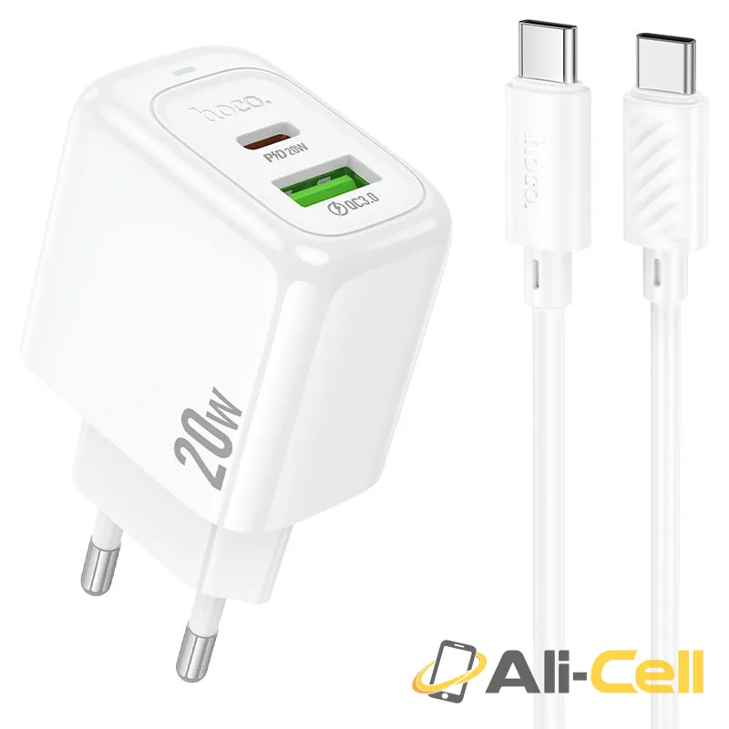 Wall charger “CS54A Surplus” PD20W + QC3.0 EU cable set (Cs54a Tc Tc White, Set With Type C To Type C Cable)