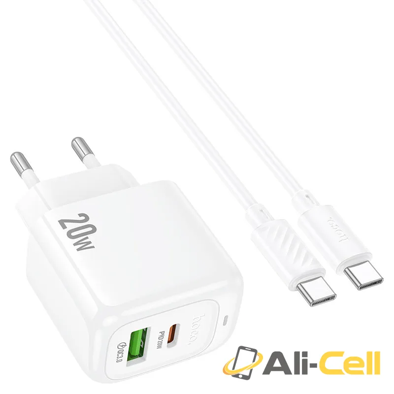 Wall charger “CS54A Surplus” PD20W + QC3.0 EU cable set (Cs54a Tc Tc White, Set With Type C To Type C Cable) — 3