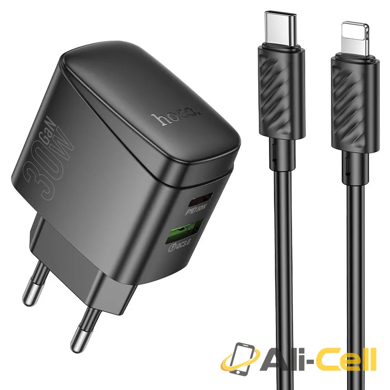 Wall charger “CS61A Bright” PD30W + QC3.0 EU cable set (Cs61a Tc Ip Black, Set With Type C To Ip Cable)