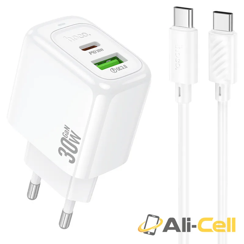Wall charger “CS55A Surplus” PD30W + QC3.0 EU cable set (Cs55a Tc Tc White, Set With Type C To Type C Cable)