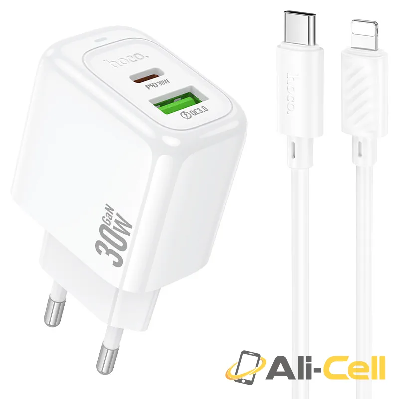 Wall charger “CS55A Surplus” PD30W + QC3.0 EU cable set (Cs55a Tc Ip White, Set With Type C To Ip Cable)