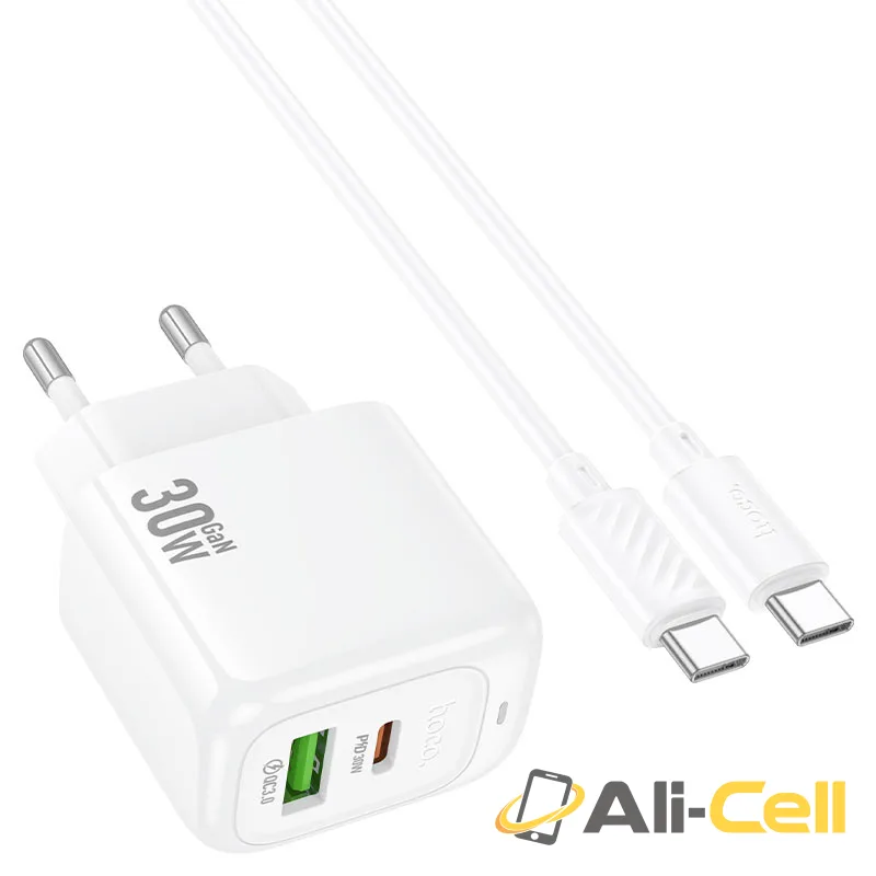 Wall charger “CS55A Surplus” PD30W + QC3.0 EU cable set (Cs55a Tc Ip White, Set With Type C To Ip Cable) — 3