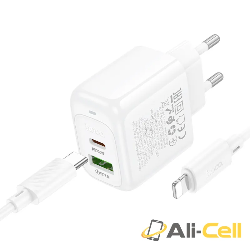 Wall charger “CS55A Surplus” PD30W + QC3.0 EU cable set (Cs55a Tc Ip White, Set With Type C To Ip Cable) — 6