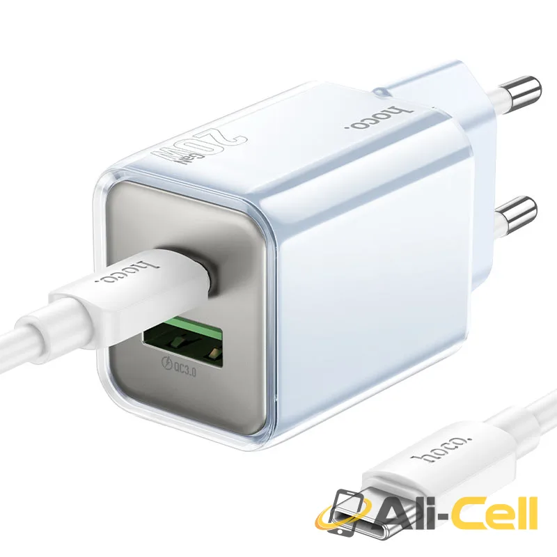 Wall charger “N46 Glorious” PD20W + QC3.0 EU cable set (N46 Tc Tc Blue, Set With Type C To Type C Cable)