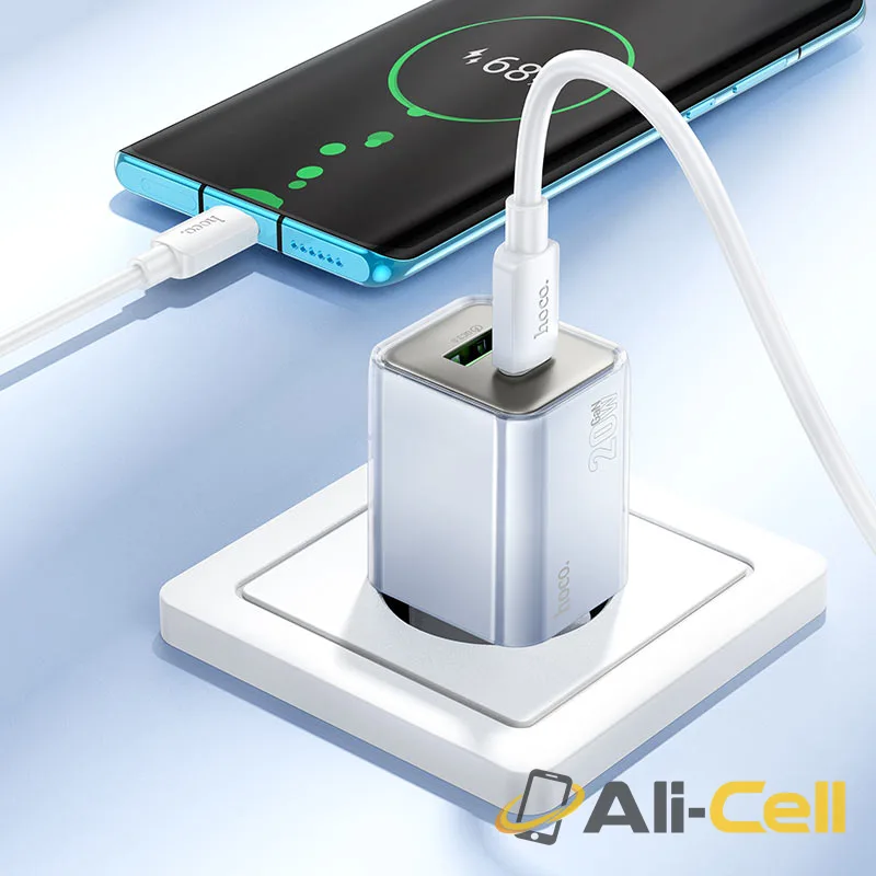 Wall charger “N46 Glorious” PD20W + QC3.0 EU cable set (N46 Tc Tc Blue, Set With Type C To Type C Cable) — 8