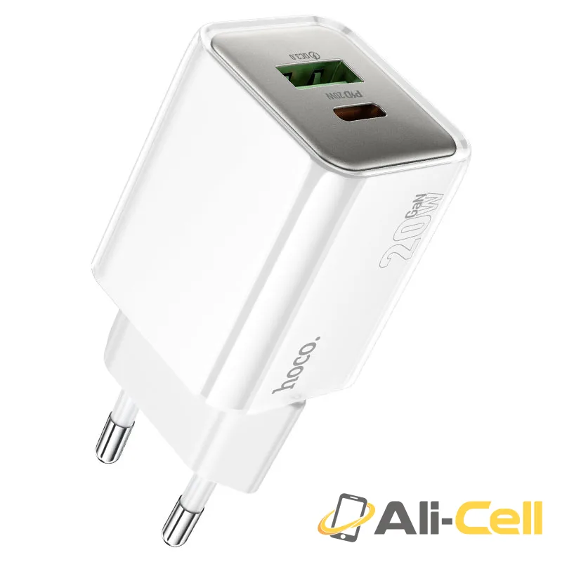 Wall charger “N46 Glorious” PD20W + QC3.0 EU cable set (N46 Tc Tc White, Set With Type C To Type C Cable) — 2