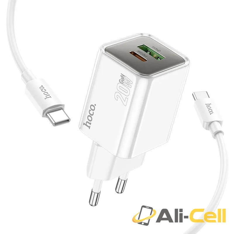 Wall charger “N46 Glorious” PD20W + QC3.0 EU cable set (N46 Tc Ip Blue, Set With Type C To Ip Cable) — 3