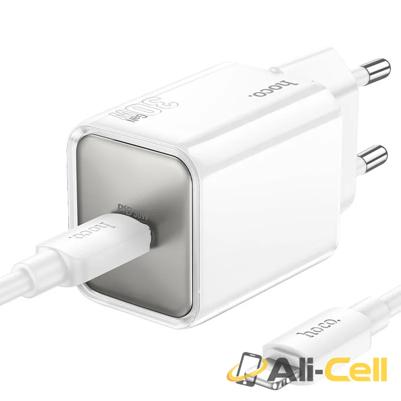 Wall charger “N47 Glorious” PD30W EU cable set (N47 Tc Ip White, Set With Type C To Ip Cable)