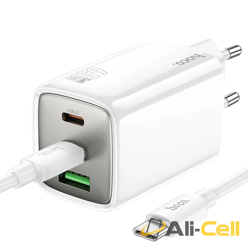 Wall charger “N49 Glorious” PD65W EU cable set (N49 Tc Tc White, Set With Type C To Type C Cable)