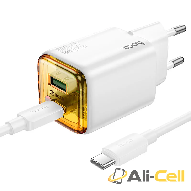 Wall charger “N52 Monsoon” PD20W + QC3.0 EU cable set (N52 Tc Tc White, Set With Type C To Type C Cable)